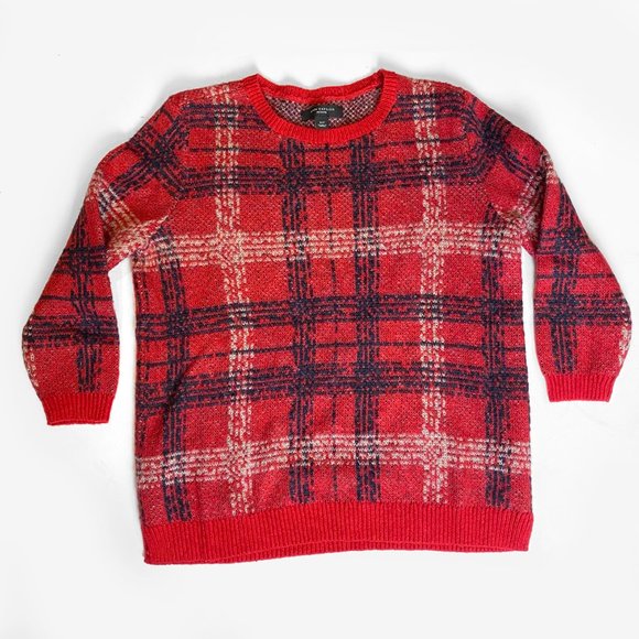Ann Taylor red plaid sweater - Picture 4 of 7